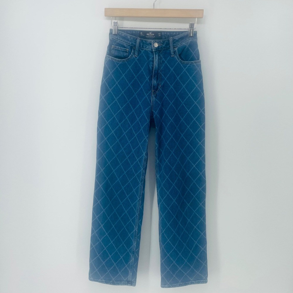 Hollister Ultra High Rise Dad Jeans Size 0S 24 Short Diamond Plaid Retro